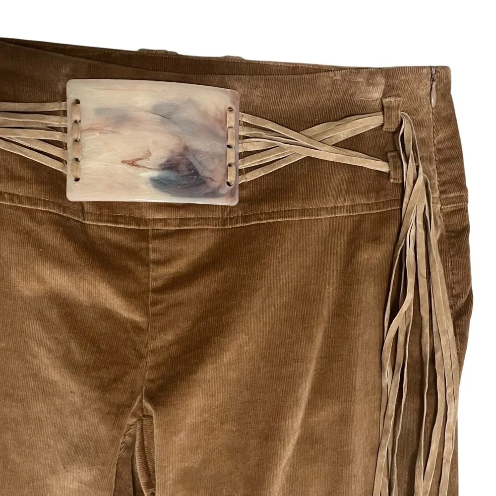 Cache Brown Velvet Flared Pants with Fringe Belt - Picture 3 of 14